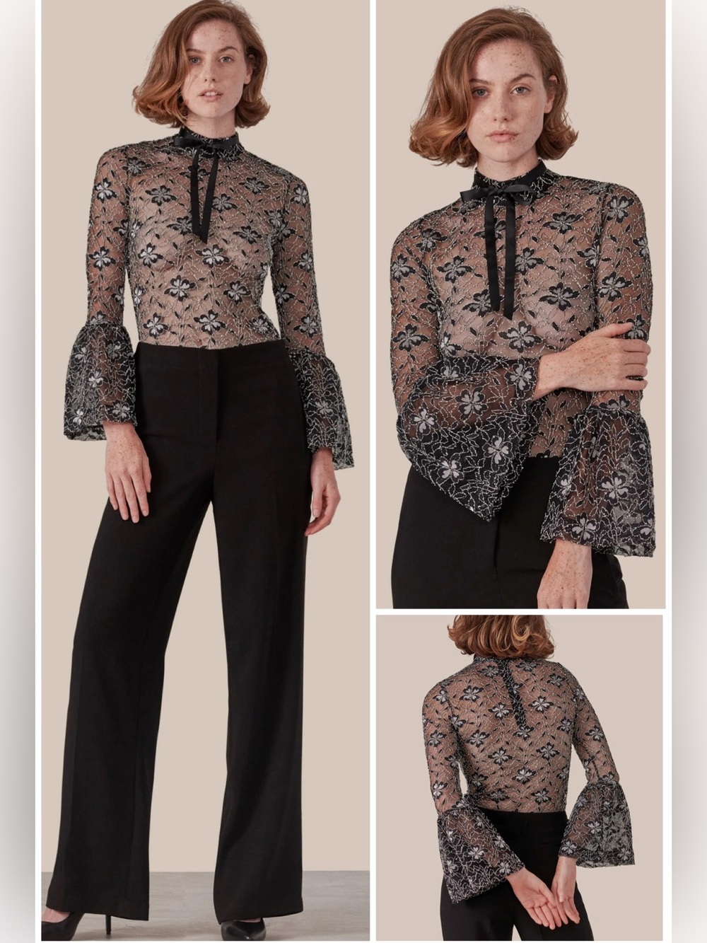 Anne Fontaine Sheer Black Lace Top Laurine Victorian Goth Romantic FR 42 US 10
